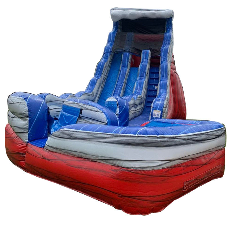 Rode en blauwe vouwstaart waterglijbaan opblaasbaar met zwembadluchtglijbaan aangepast logo