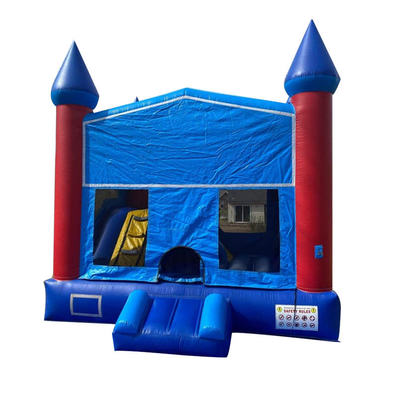 Op maat gemaakte kleuren Kleine Blauwe Kasteel PVC opblaasbaar springhuis met binnenglijbaan