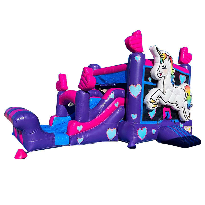 Reparatiepakketten geleverd Commercieel PVC Rainbow Unicorn Bounce House met glijbaan en zwembad