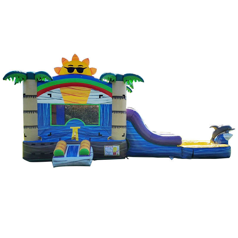 Unisex 27FT Commercieel PVC Zonnekastel met glijbaar opblaasbaar springkastel en Dual Lane zwembad