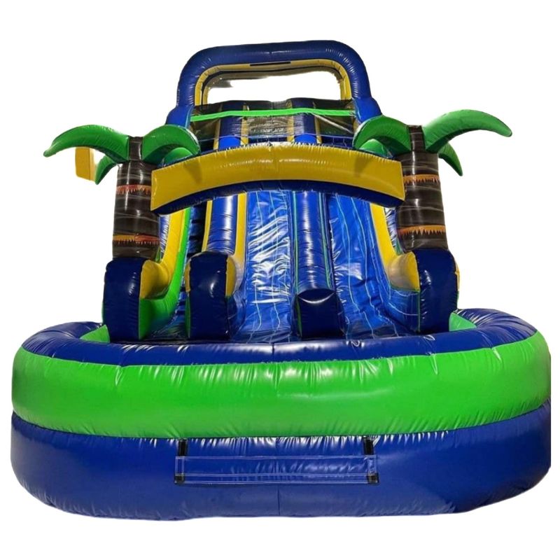 Bedrijfsopblaasbaar speelgoed PVC Palm Tree Trunk Waterglijbaan voor commerciële evenementen
