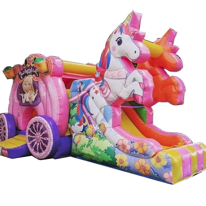 Verzendweg Zee Air Express Regenboog Eenhoorn Opblaasbare Bouncy Bouncer met glijbaan