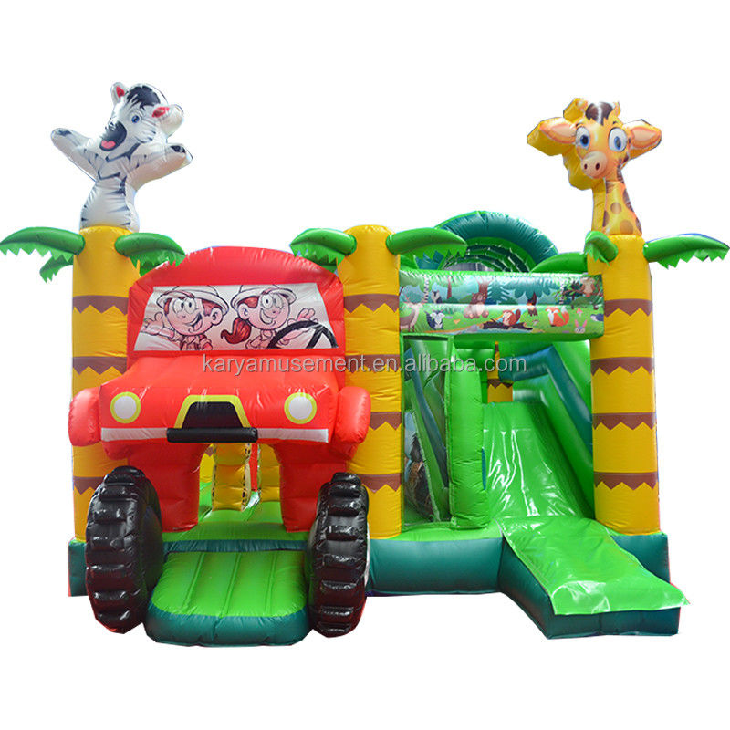 Wild Jungle Safari opblaasbaar springkasteel aangepast kleur Bounce House met glijbaan