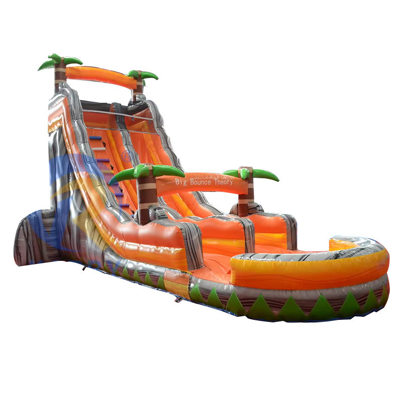 Promotie van commerciële evenementen Oranje Palm opblaasbare waterslide met zwembad en meer