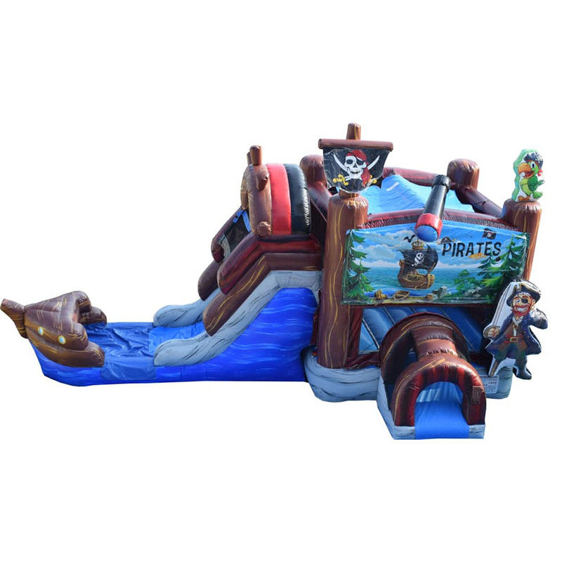 27ft Volwassenen Grootte Piratenschip opblaasbaar springhuis met glijbaan en waterglijbaan combo