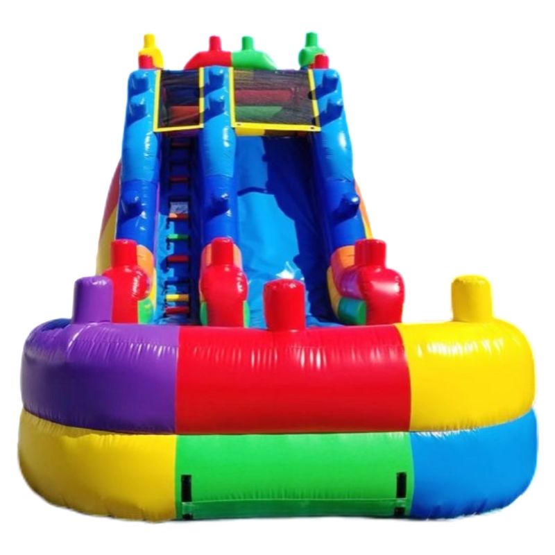 Klantgrootte Fancy opblaasbare waterglijbaan met brede glijbaan en waterbad