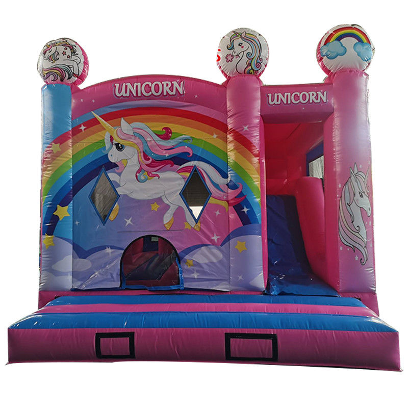 Kinderen opblaasbaar speelgoed springend kasteel feest springend regenboog eenhoorn thema met droge glijbaan