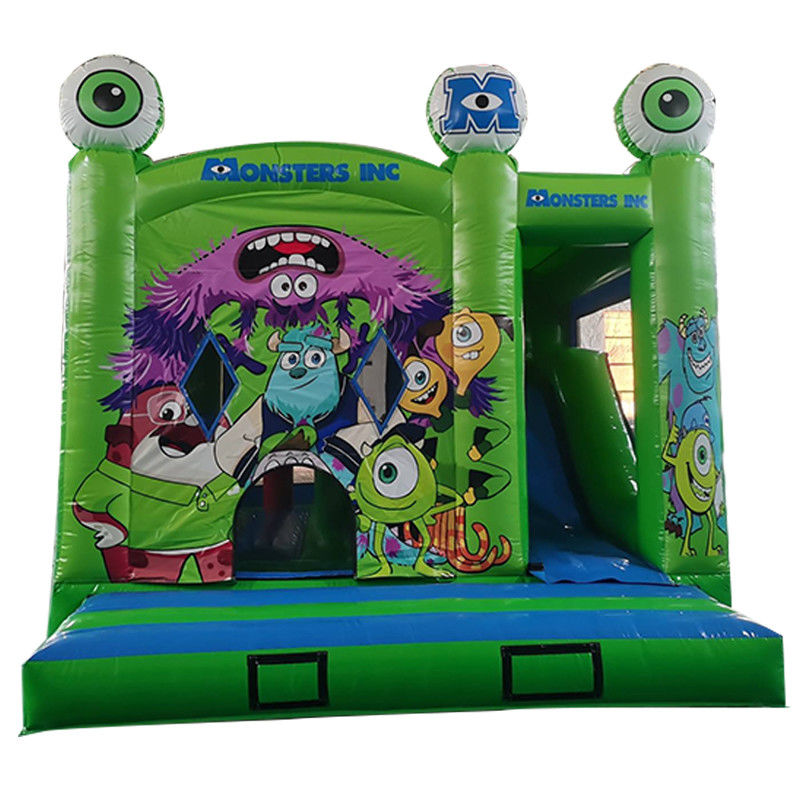 Draagbaar 18ft Monsters Inc. Opblaasbaar springhuis met droge glijbaan en kleine obstakels