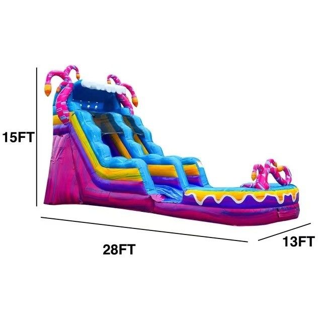 Unisex 28ft opblaasbare waterglijbaan met zwembad en blazer nat/droog bounce house combo