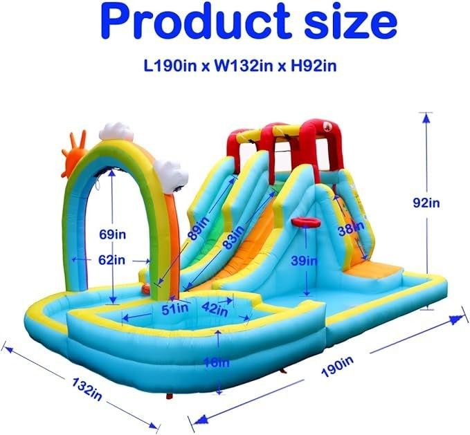 Regenboog water gordijn en rotsklimmen opblaasbaar water dubbele glijbanen park spel voor kinderen