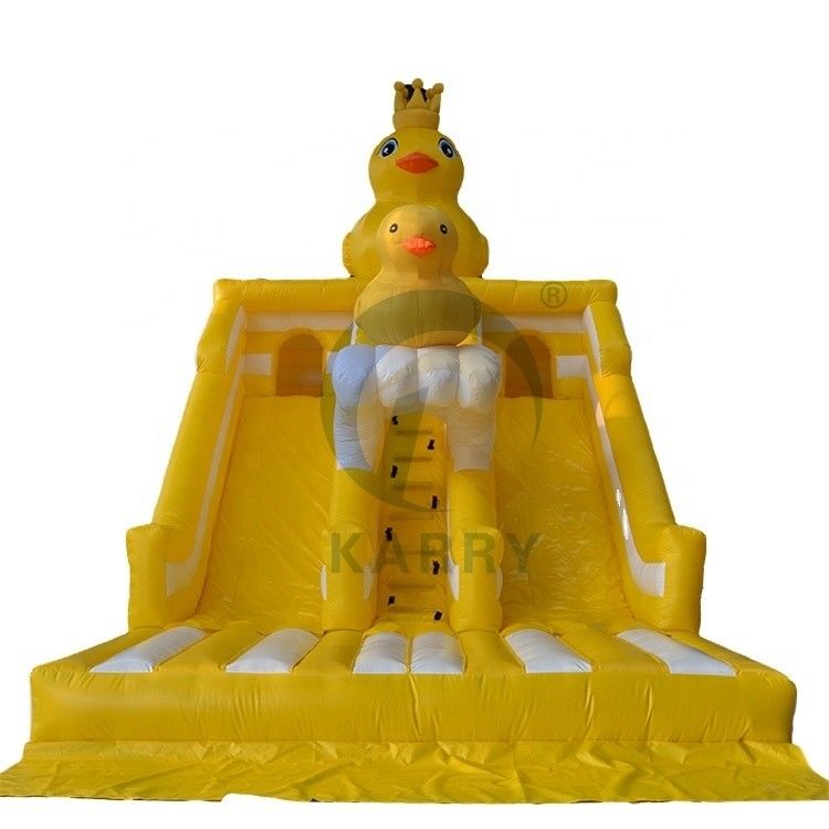 Unisex kleintje gele eend thema spring kasteel dubbele glijbanen voor kinderpark