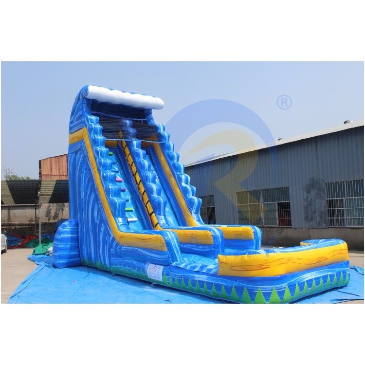 Persoonlijke kleur opblaasbare achtertuin tropische marmer blauwe waterslide met zwembad volwassen voor 10 passagiers