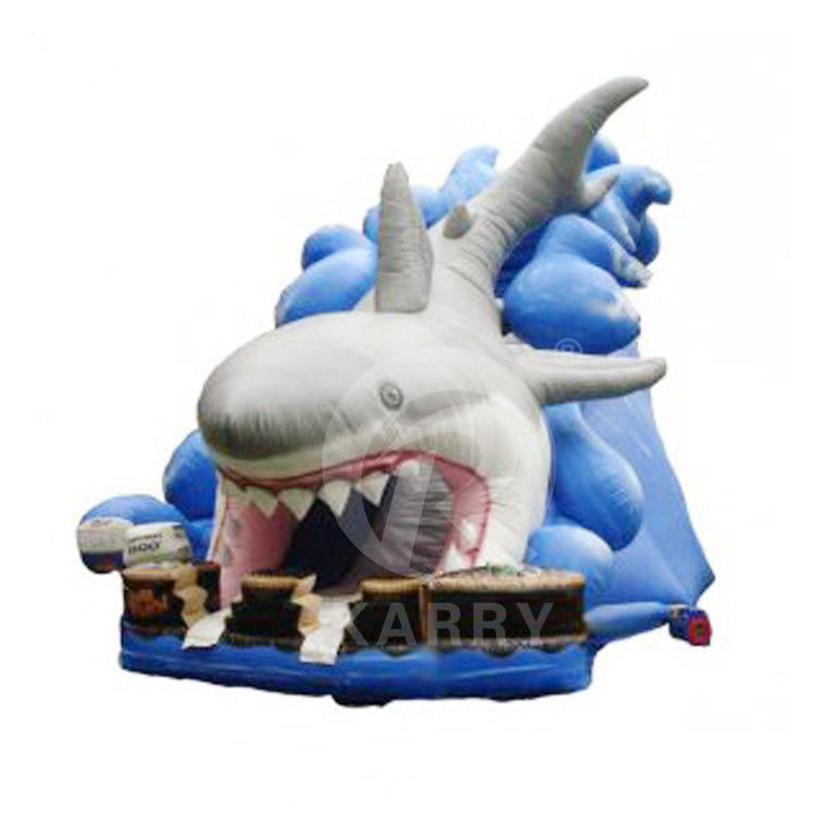 CE Blower en reparatie inbegrepen Outdoor Blue Shark opblaasbare waterslide met zwembad