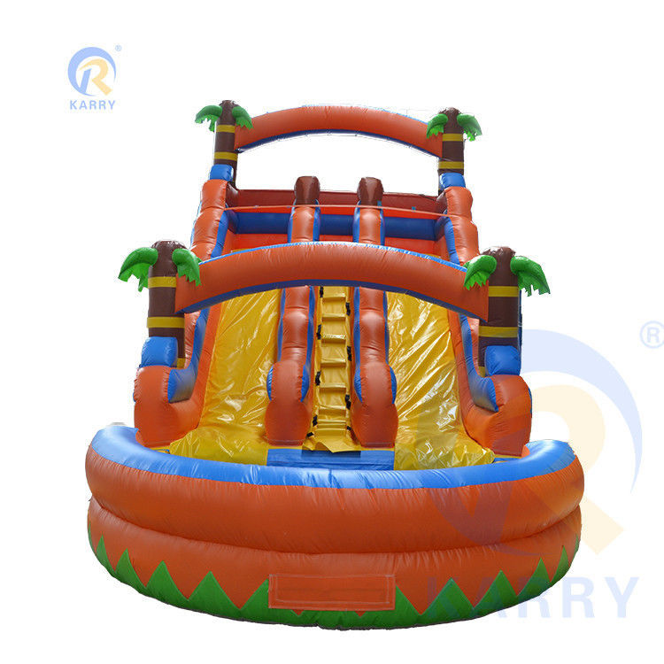 Water Spray Palm Tree Slide opblaasbaar combinatie zwembad en dubbele glijbaan voor kinderspel