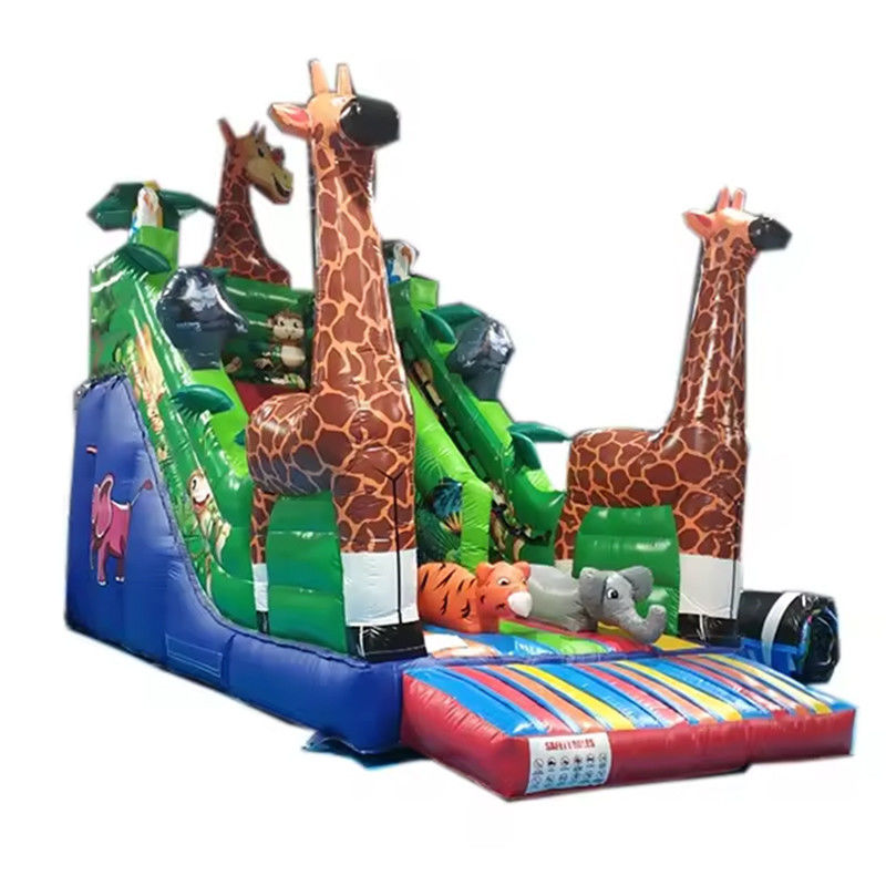 Opblaasbare dubbele glijbaan Safari Dieren thema Bouncy glijbaan met machtige giraffe en meer