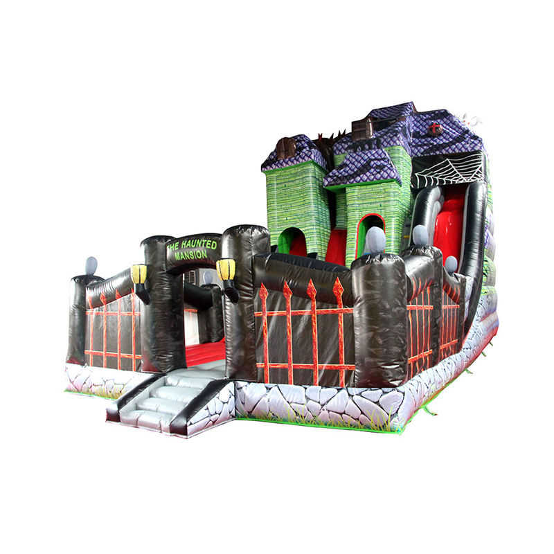 Grote opblaasbare glijbaan spooky herenhuis ontwerp voor spookhuis feest of huis van boven