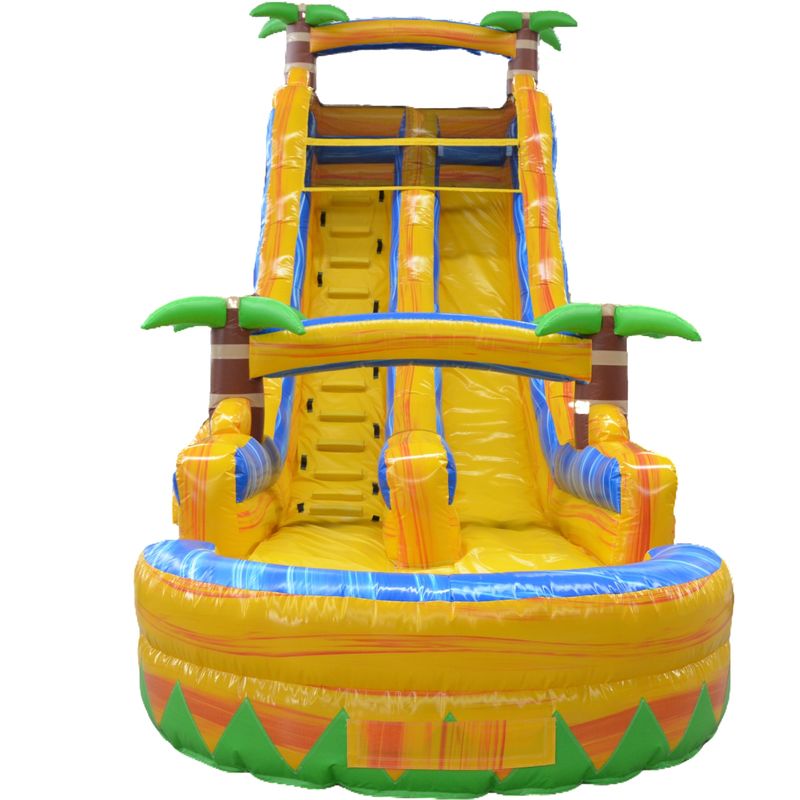 Commerciële gelegenheden Meerdere kleuren palmboom opblaasbare waterslide met klein zwembad
