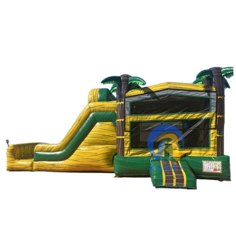 Aanpasbaar Big Palm Tree Bouncy Castle Slide Combo met Air Pool en Blower inbegrepen