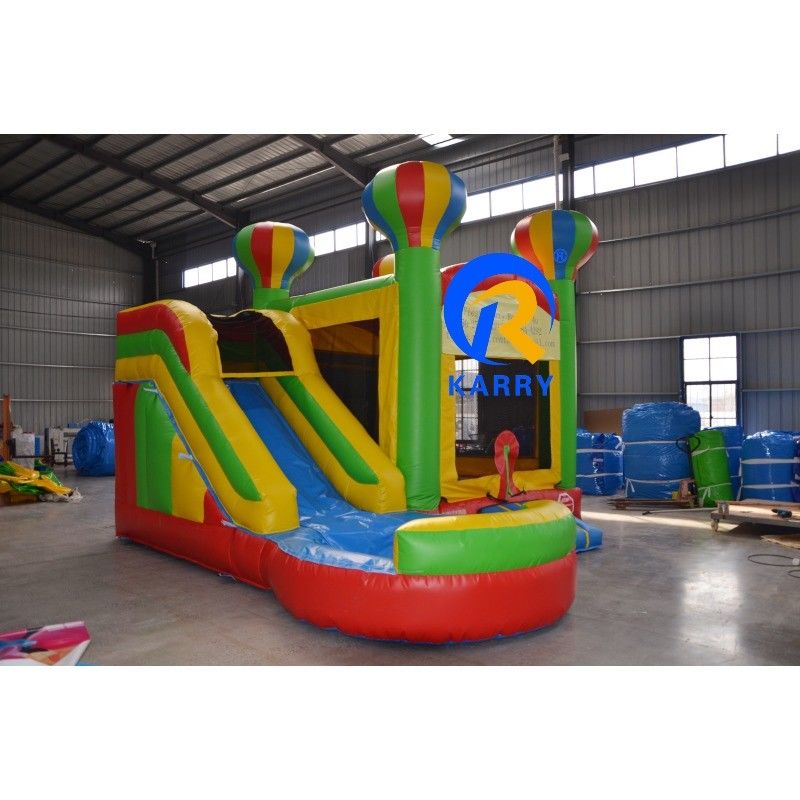 PORTABLE 5 in 1 regenboogballon opblaasbaar springkasteel met glijbaan en trampoline