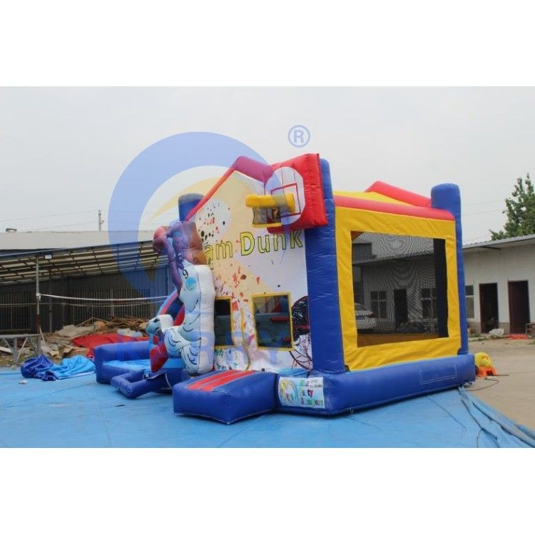 Draagbaar PVC Basketbal Vermaakpark Springend Bouncy Castle met glijbaan 14 jaar op