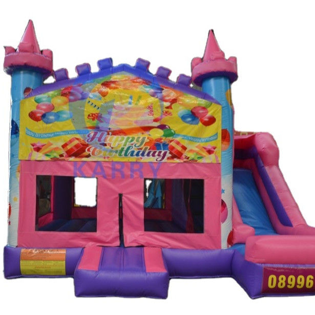14 Jaar oud PVC verjaardagsfeest opblaasbaar springkasteel met glijbaan 5*5m en accessoires