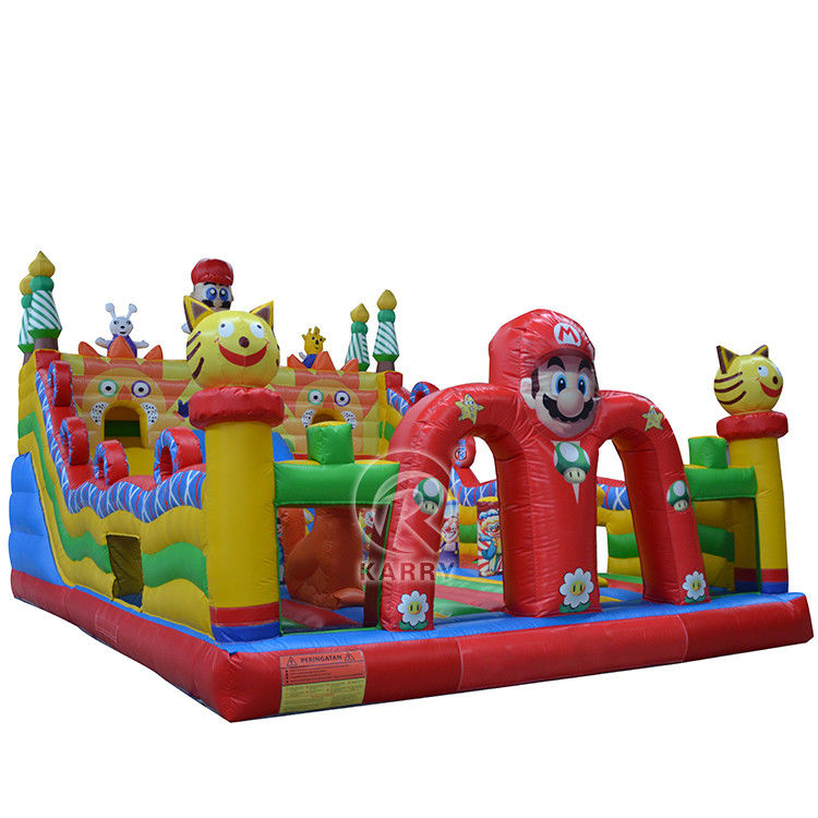 Gepersonaliseerde kleur Commerciële kwaliteit Buitenopblaasbare Mario Theme Bouncer Slide Combo