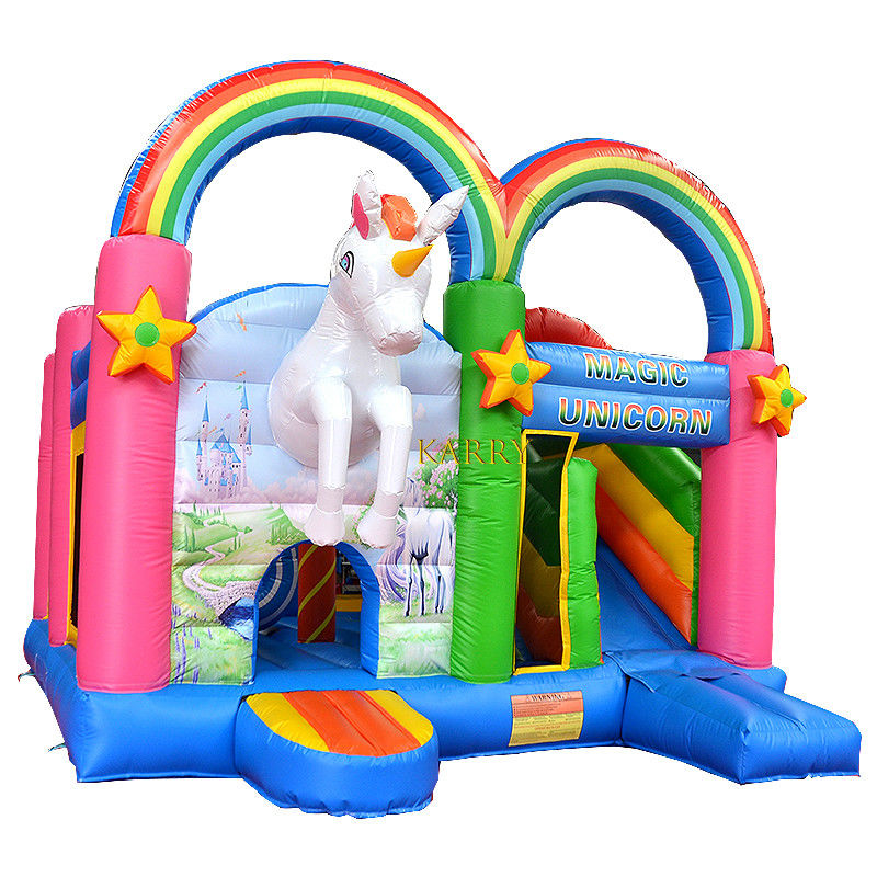 Unisex Regenboog Eenhoorn Bouncer Kasteel met glijbaan Commercieel Kinders Playhouse Opblaasbaar
