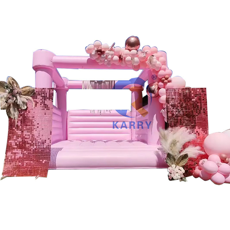 Huwelijksfeest Bouncy Castle Draagbare en duurzame lichtroze opblaasbare trampoline