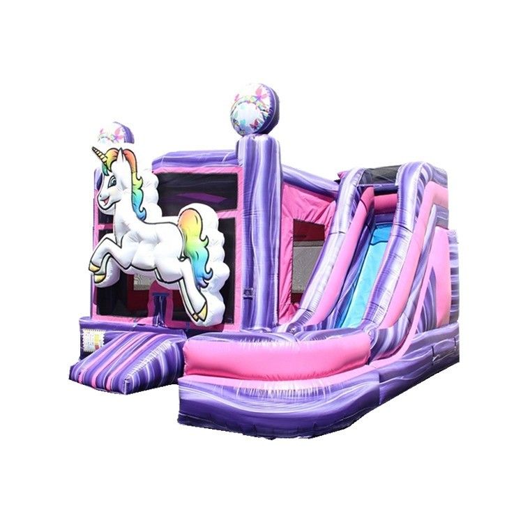 5x5m opblaasbare regenboog eenhoorn Bouncy Castle Slide Combo Customized Color Collection