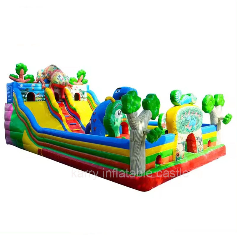 Draagbare opblaasbare glijbaan Springende leuke stad Blow Up Bouncer met dubbele brede glijbaan