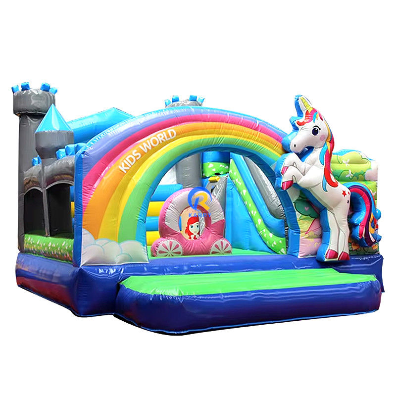 PORTABLE Kinders kasteel speelhuis met eenhoorn en regenboog brug Bouncy kasteel huur